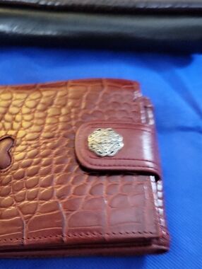 Brighton Croc-Embossed Burgundy Wallet with Silver Medallion